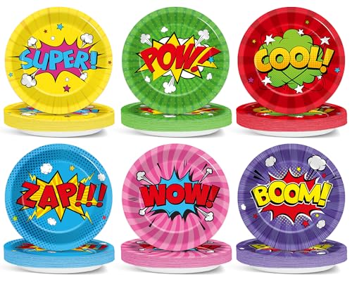 60 Pcs Super Hero Party Paper Plates - 7 Inch Disposable Tableware