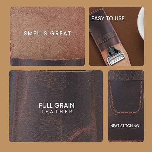 CestAntiQ Leather Safety Razor Case for Travel - Handmade Brown Holder