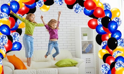 Hero Balloons Kit - 67 Pieces Red, Blue, Black & Yellow Latex