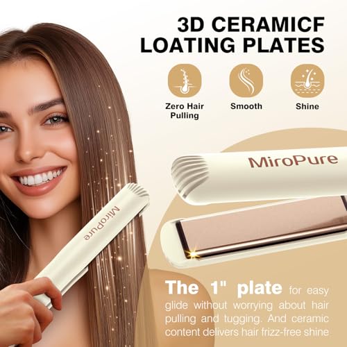 MiroPure 1-Inch Flat Iron Hair Straightener & Curler, Beige, 30S Fast Heat