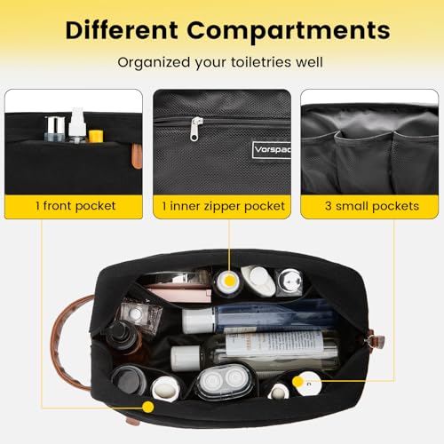 Vorspack Canvas Travel Toiletry Bag for Men - Water-Resistant, Large Capacity