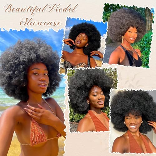 70s Afro Wig for Black Women - Kinky Curly Synthetic Hair (Black)
