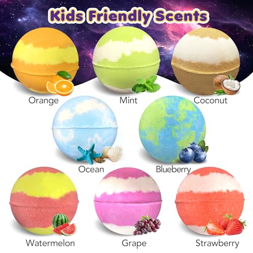Lisotera Solar System Bath Bombs with Light Up Toys - Kid-Friendly Bubble Fizzies Gift Set