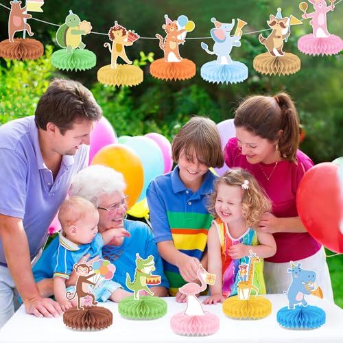 12 PCS Safari Animal Parade Honeycomb Centerpieces for Parties