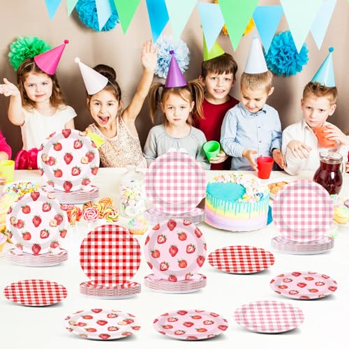 48-Count Strawberry Paper Plates - 7-Inch Disposable Dinnerware Set