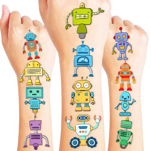 Cute Robot Temporary Tattoos for Kids - 60 PCS Pre-Cut Stickers