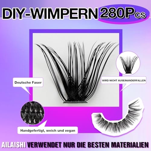 AILAISHI False Eyelash Clusters Kit 40D+50D D Curl Volume Lashes with Bond & Seal
