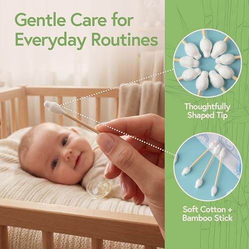Jenvita 100% Bamboo Cotton Swabs for Ears (200-Pack) - Perfect for Baby & Personal Care | Double-Tipped Ear Swabs Cotton for Makeup & Cleaning | FSC Certified & Hypoallergenic, Made for All Ages & Pet