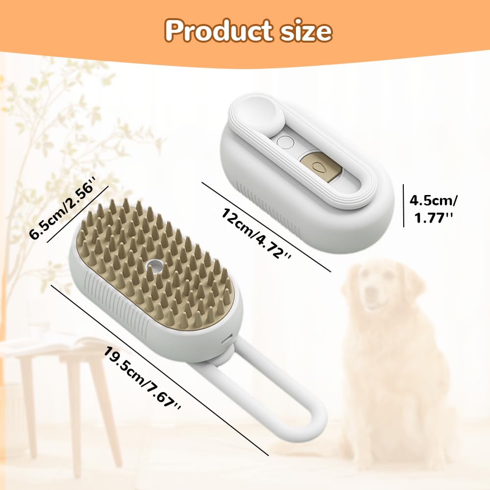 Upgraded Cat Steam Brush, 3 in 1 Pet Steam Groomer Comb, Rechargeable Pet Steam Groomer Brush for Massaging and Cleaning Shedding Pets Hair, Anti-Static Hair Removal Comb for Cats Dogs (White)