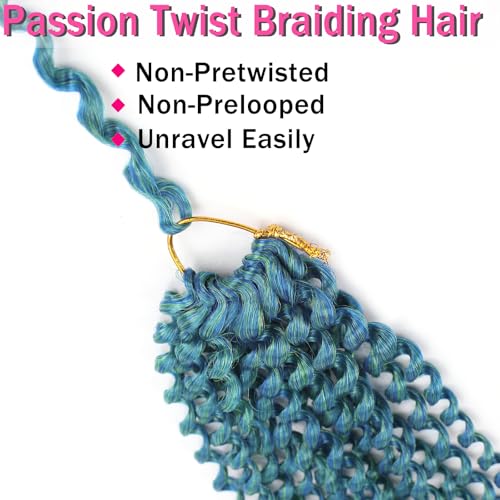 Ahrencan Passion Twist Hair 14 Inch - Mixed Blue/Green, 7 Packs