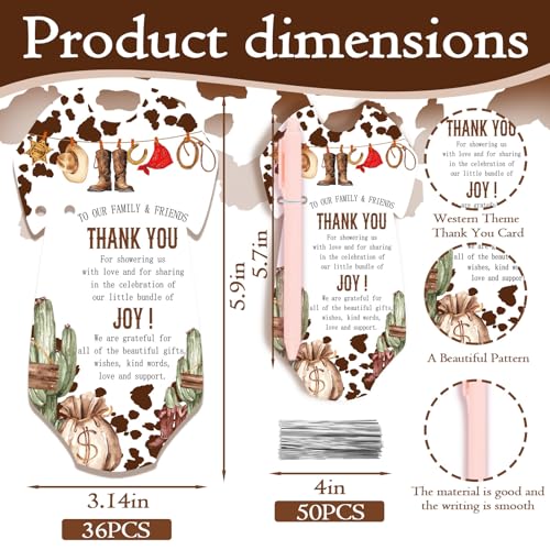 36PCS Baby Shower Party Favors - Cowboy Pens & Thank You Cards