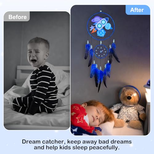 Dinosaur Dream Catcher for Kids - Handmade Feather Wall Decor