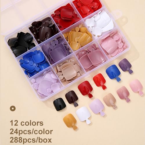 288Pcs Short Square Press On Toenails - Style 13, 12 Colors