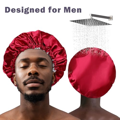 Red Satin Shower Cap for Men & Women - Waterproof & Large