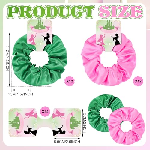 24 Pcs Silk Hair Scrunchies - Pink and Green Party Favors with Cards