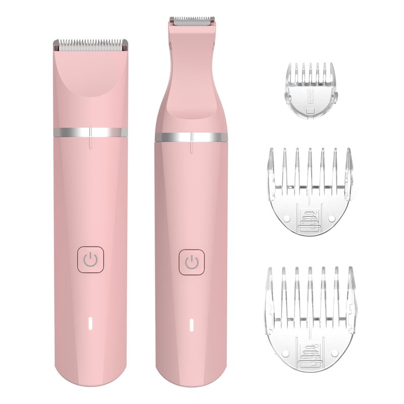 Bikini Trimmer for Women,2 in 1 Personal Elecrtric Razor Shaver Rechargeable with Snap-in Ceramic Blades,Lady Pubic Hair Private Area Legs Arms,Silver Pink