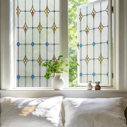 Reeded Glass Privacy Window Film - Frosted Decorative Cling 17.7x78.7 inches