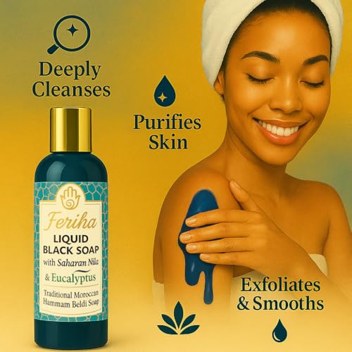 Moroccan Black Liquid Soap with Nila & Eucalyptus - Exfoliating Body Cleanser