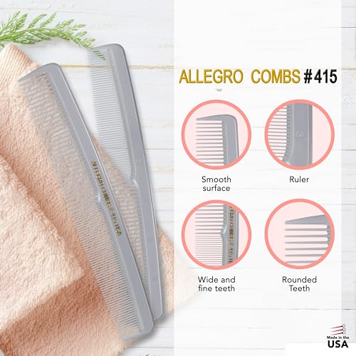 Allegro Combs #415 Gray 7-Inch Barber & Hair Styling Comb Set for Men & Women