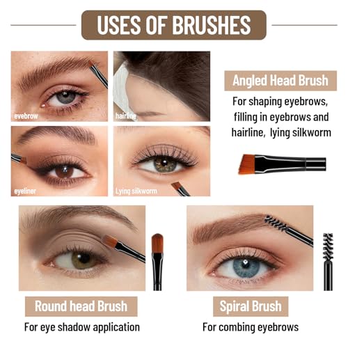 HOSAILY Waterproof Eyebrow Powder Kit with 3 Shades & Brushes