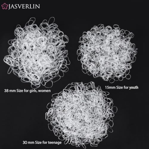 Clear Hair Elastics 2000 Pcs - Small, Medium, Large TPU Rubber Bands