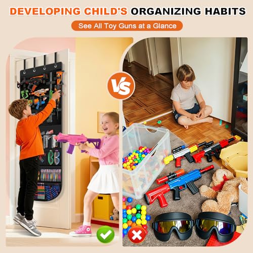 Over Door Toy Gun Organizer with 11 Pockets & 25 Straps