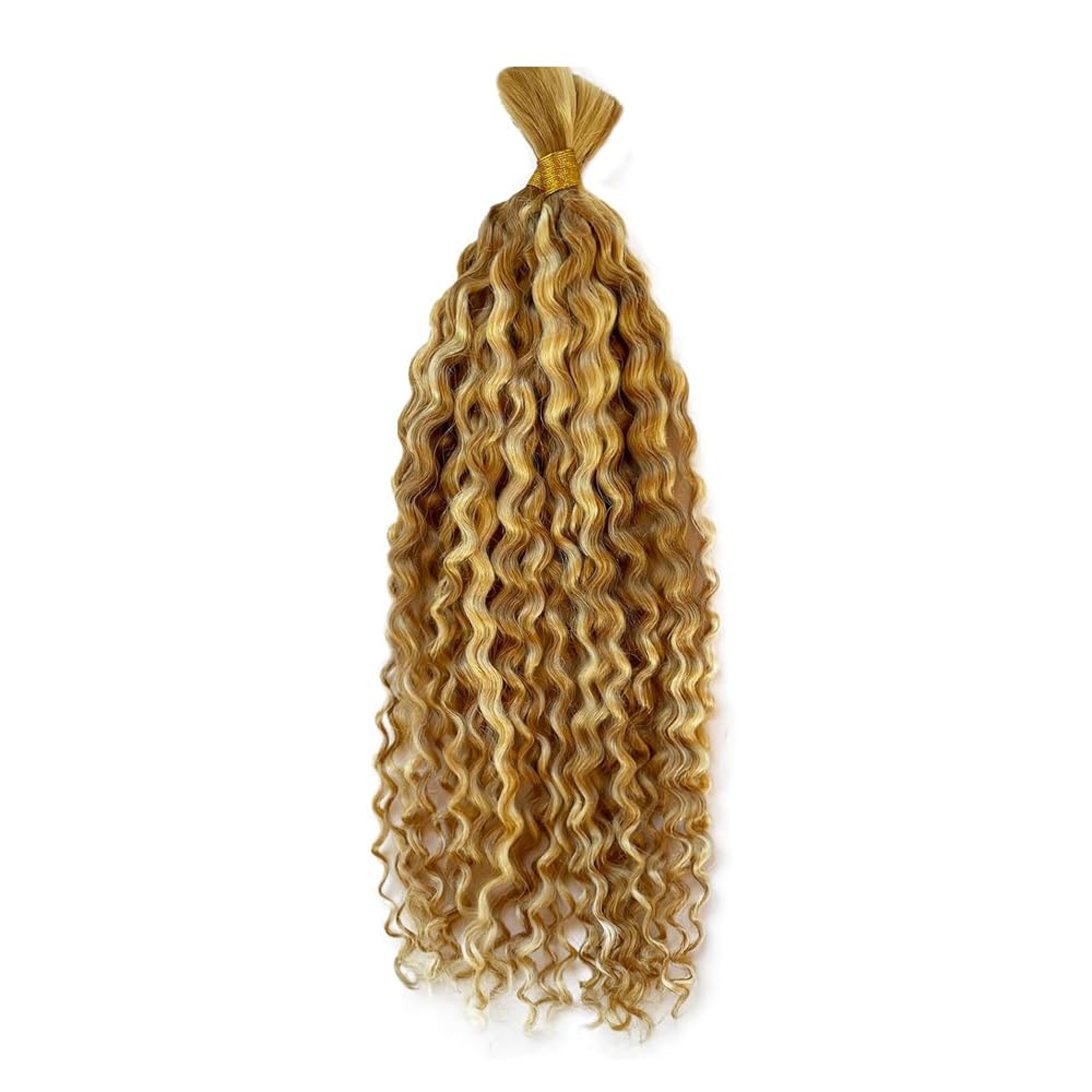 P27/613 Blonde Human Braiding Hair for Boho Braids 16 16 Inch 100g Deep Water Bulk Human Hair Knotless Boho Braiding Blonde Deep Curly No Weft Extensions 2 Bundles/Pack