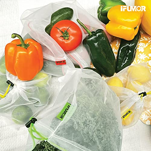 9 Pack Eco-Friendly Reusable Mesh Produce Bags with Tare Tags