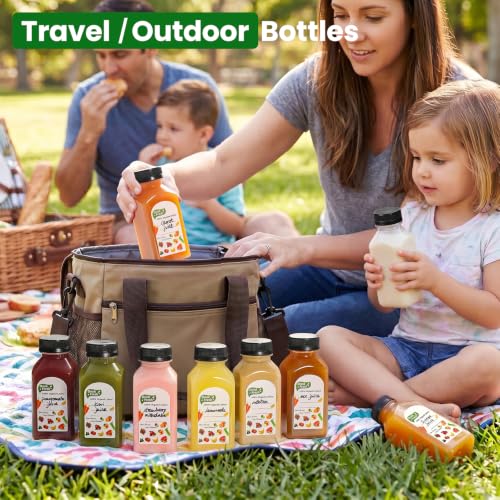 8oz Reusable Plastic Juice Bottles Pack of 12 with Caps & Labels - Leakproof, BPA-Free