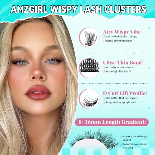 AMZGIRL DIY Lash Clusters Kit - Midnight - 144pcs D Curl 8-16mm