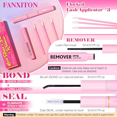 FANXITON Lash Bond and Seal Kit (Black+Clear) with Remover for Cluster Lashes