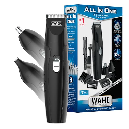 Wahl All-in-One Cordless Rechargeable Electric Ear/Nose, Detail, and Beard Trimmer for Men ? Mustache, Ear & Nose Hair, and Light Detail Grooming - Model 9685-200