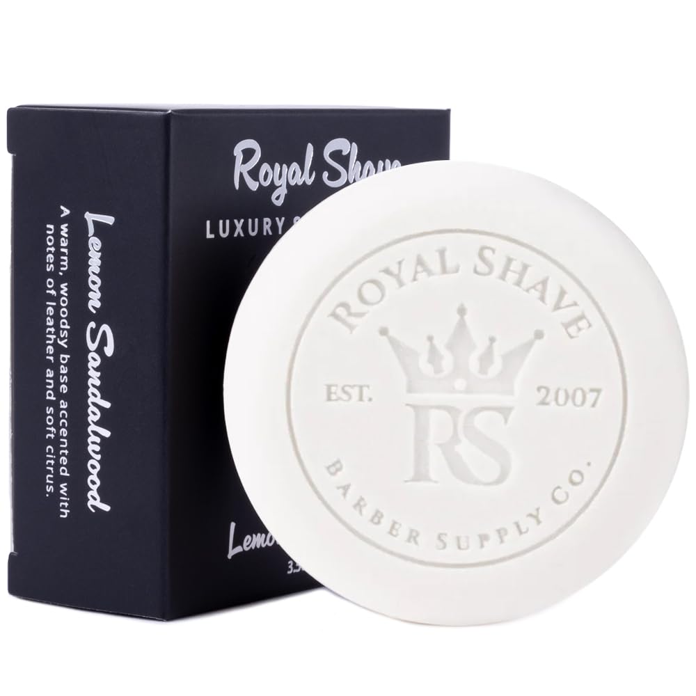Royal Shave Luxury Hard Shaving Soap Puck Refill, Lemon Sandalwood Scent, Rich Lather Traditional Wet Shave Soap for Men (Made in Germany) 3.5 oz