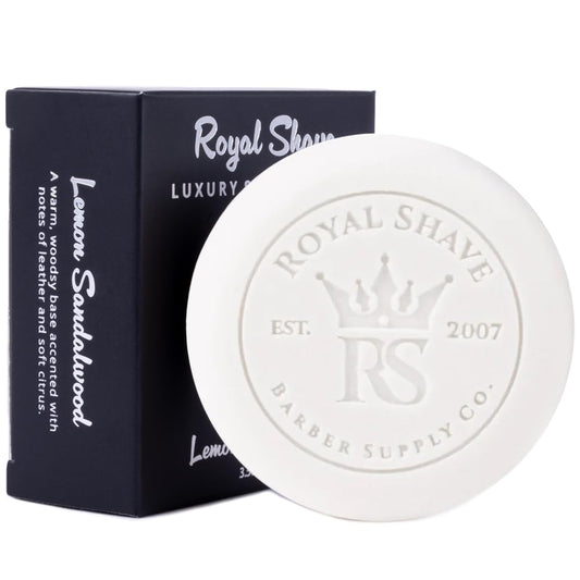Royal Shave Luxury Hard Shaving Soap Puck Refill, Lemon Sandalwood Scent, Rich Lather Traditional Wet Shave Soap for Men (Made in Germany) 3.5 oz