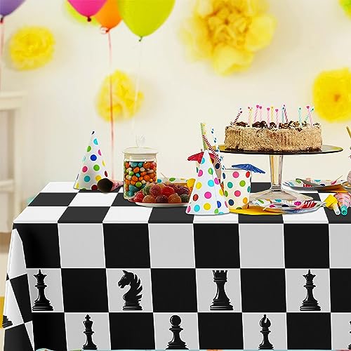 Black and White Checkered Tablecloth for Party - 53x98 Inches