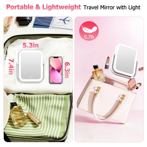 FUNTOUCH 30X/1X LED Travel Makeup Mirror, Rechargeable Lighted Mirror