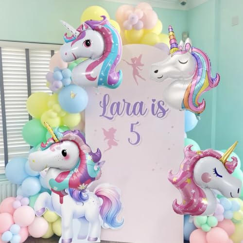 Unicorn Foil Balloons Set – 4 Large Rainbow Balloons for Birthday Party
