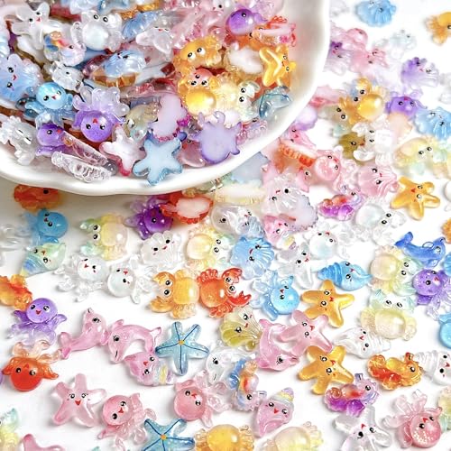 100Pcs Ocean Mini Resin Nail Art Charms - Sea Animal Designs