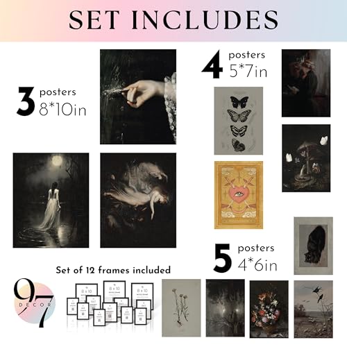 Dark Academia Wall Art Set - 12 Gothic Prints for Home Decor