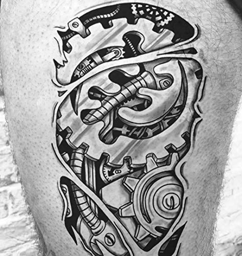Biomechanical Robot Temporary Tattoos - Waterproof 3D Gear Designs for Sci-Fi & Edgy Style