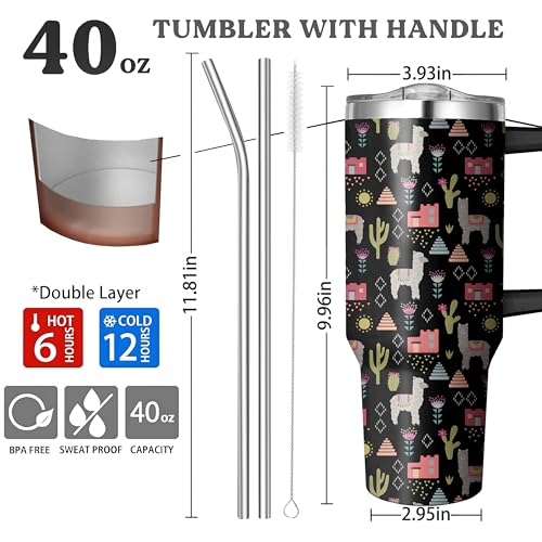 40 Oz Stainless Steel Llama Tumbler with Handle & Straw