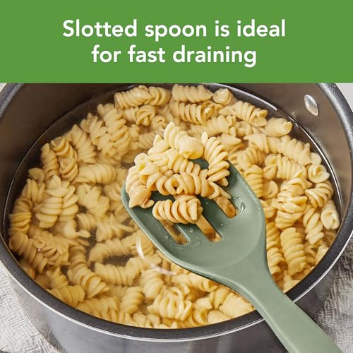 Tovolo Silicone Spoon Set - 2 Mixing & Slotted Spoons, Thyme Green