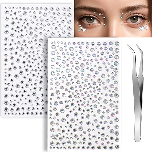 Teenitor Self-Adhesive Face Gems - 650PCS Rhinestone Stickers for Makeup