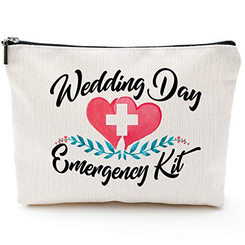 Blue Leaves Beige Wedding Day Emergency Makeup & Cosmetic Bag