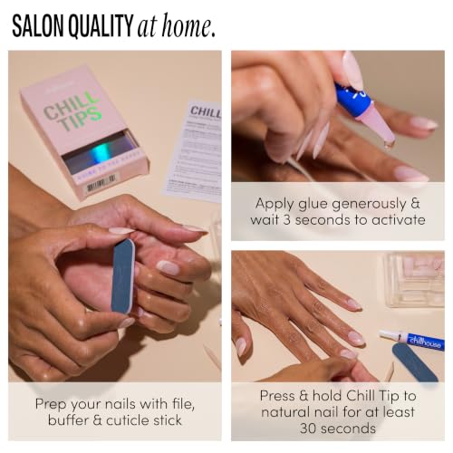 Chill Tips Press-On Nails Kit Black Tie Affair - Oval, Reusable, Up to 2 Weeks