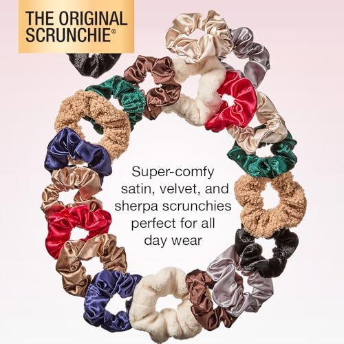 Holiday Assorted Satin, Velvet & Sherpa Scrunchies 20-Pack with Storage Bag