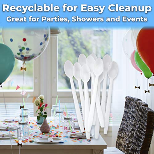 Premium 8-Inch White Sundae Spoons - 50ct Heavy Duty Plastic Utensils for Ice Cream & Milkshakes