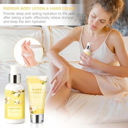GiftPeak Vanilla Spa Gift Basket for Women - Relaxing Self-Care Set with Candle & Body Lotion