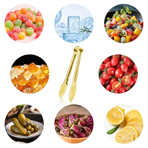 7-Inch Gold Stainless Steel Serving Tongs - Set of 8