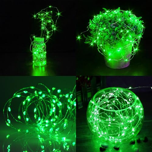 WATERGLIDE 12 Pack Battery Operated Mini Fairy String Lights - 7 ft, 20 LEDs, Waterproof Silver Wire, Green